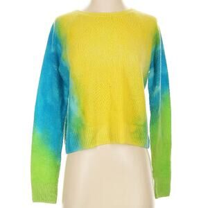 Crush. 100% Cashmere Tie Dye Yellow Blue Green Cropped Sweater 1 S